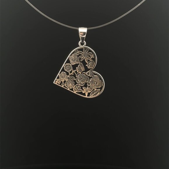 925 Sterling Silver Pendant Heart  Flower - Picture 7 of 7